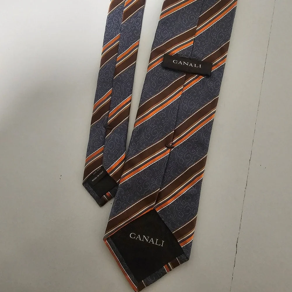 Canali Silk Neck Tie Mens Blue Brown Striped Italy Classic Designer‎ 3.5 x 60